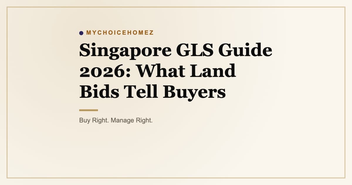 Cover graphic for 'Singapore GLS Guide 2026: What Land Bids Tell Buyers' | MyChoiceHomez